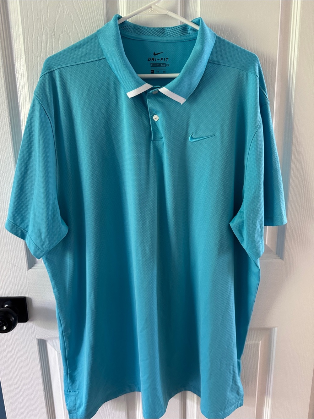 Nike Men’s Dri-FIT Polo Shirt - Aqua/Turquoise with White Collar Trim